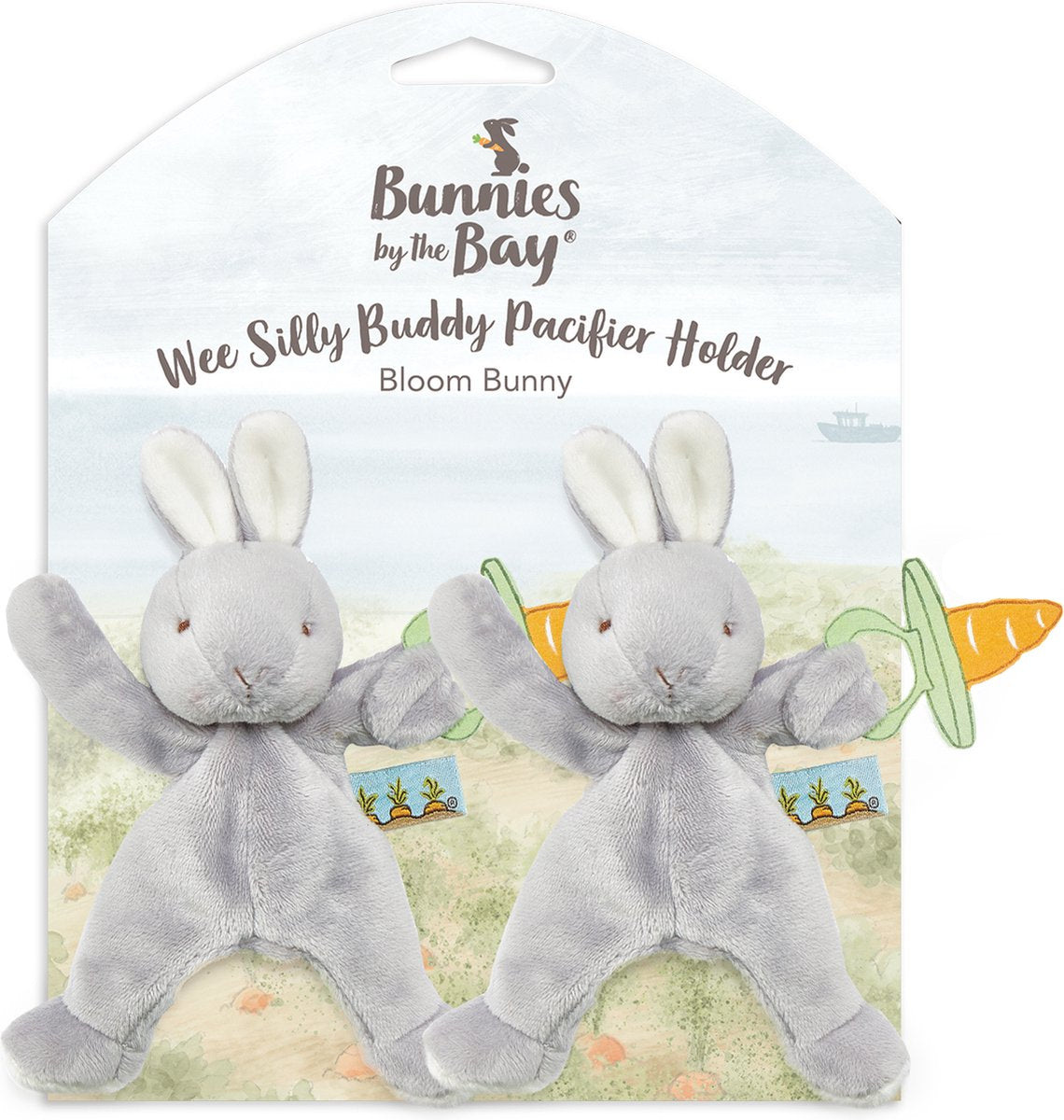 Bunnies by the bay set van 2 knuffeldoekjes met speenhouder konijn - speendoekje - klittenband sluiting voor speen - grijs - 2 stuks