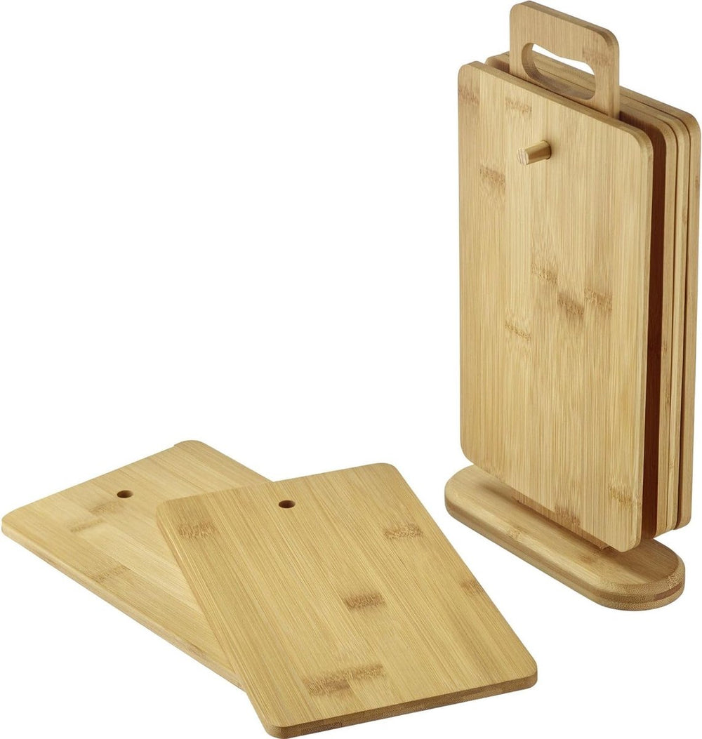 Westmark ontbijtplankenset – 6 broodplankjes incl. houder, plankjes voor ontbijt en diner, ook ideaal als snijplanken of serveerborden – bamboe, 7 st.