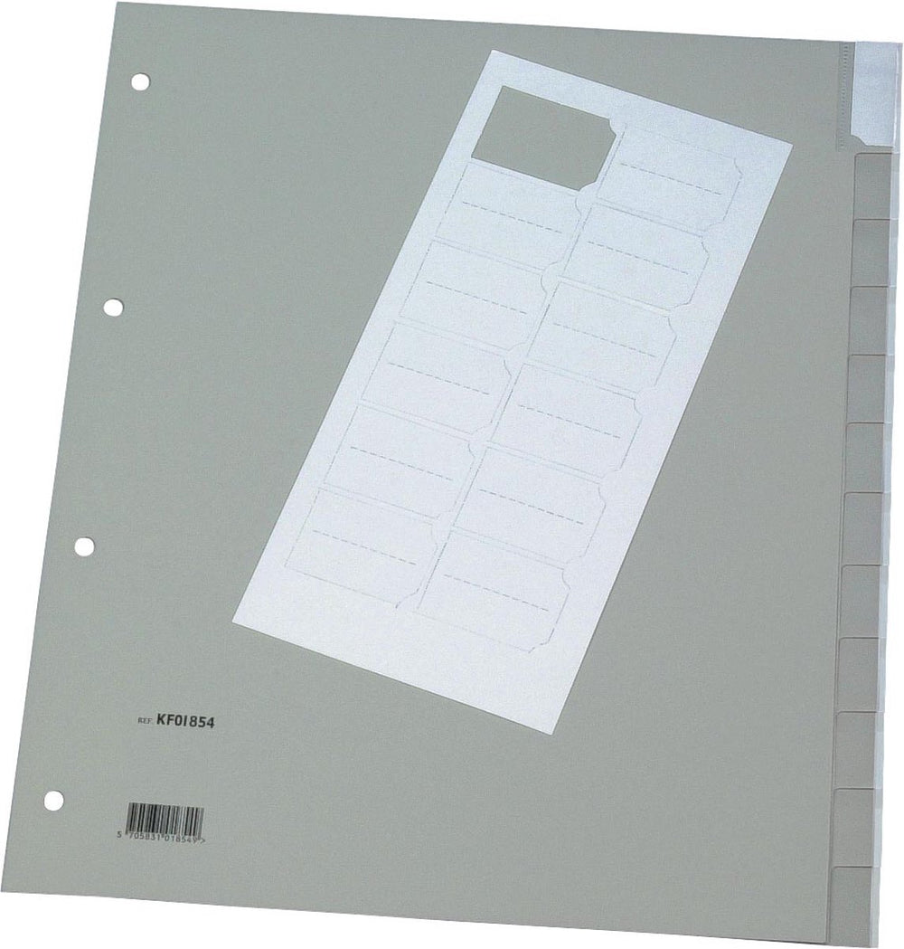 Q-connect neutrale tabbladen, a4, pp, 12 tabs, grijs