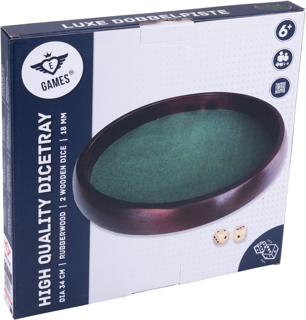 Longfield pokerpiste 34 cm - rubberhout - ingelegd groen vilt - inclusief 2 houten dobbelstenen 18 mm - poker dobbel accessoire - engelhart