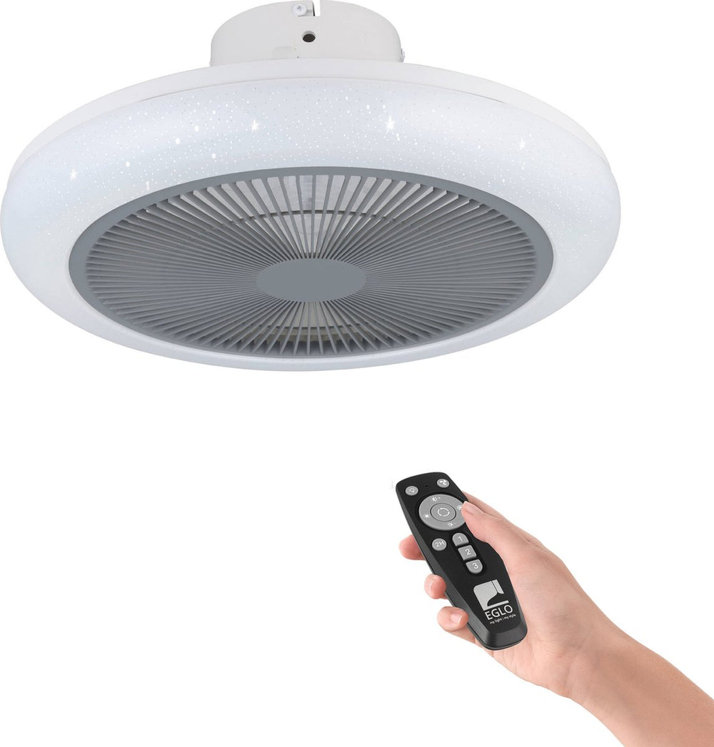 Eglo kostrena plafondventilator met lamp - ø 45,5 cm - 3 snelheden - instelbaar wit licht - dimbaar - ac longer life - wit grijs - sterren - glinsterend