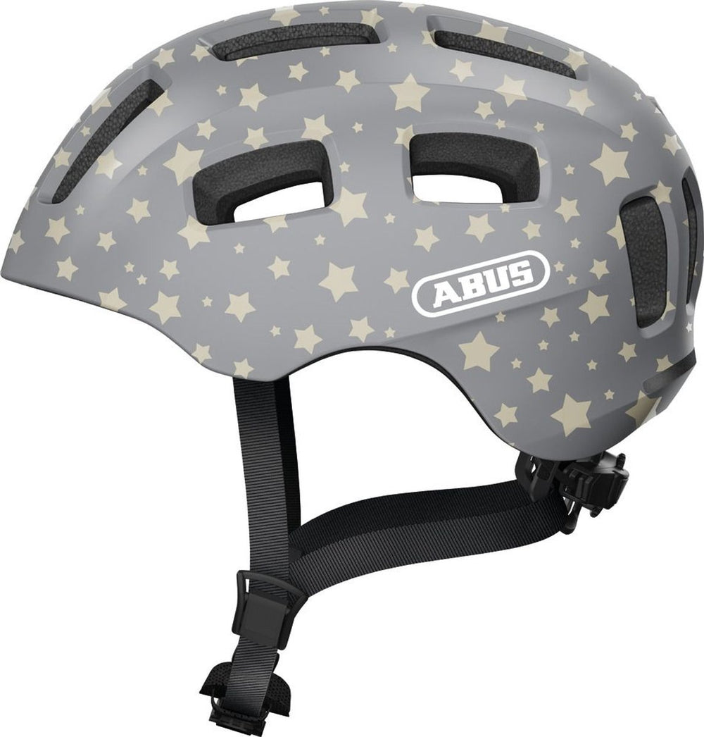 Abus fietshelm youn-i 2.0 - met licht voor kinderen, tieners en jongvolwassenen - voor meisjes en jongens - grijs met sterrenpatroon, maat s