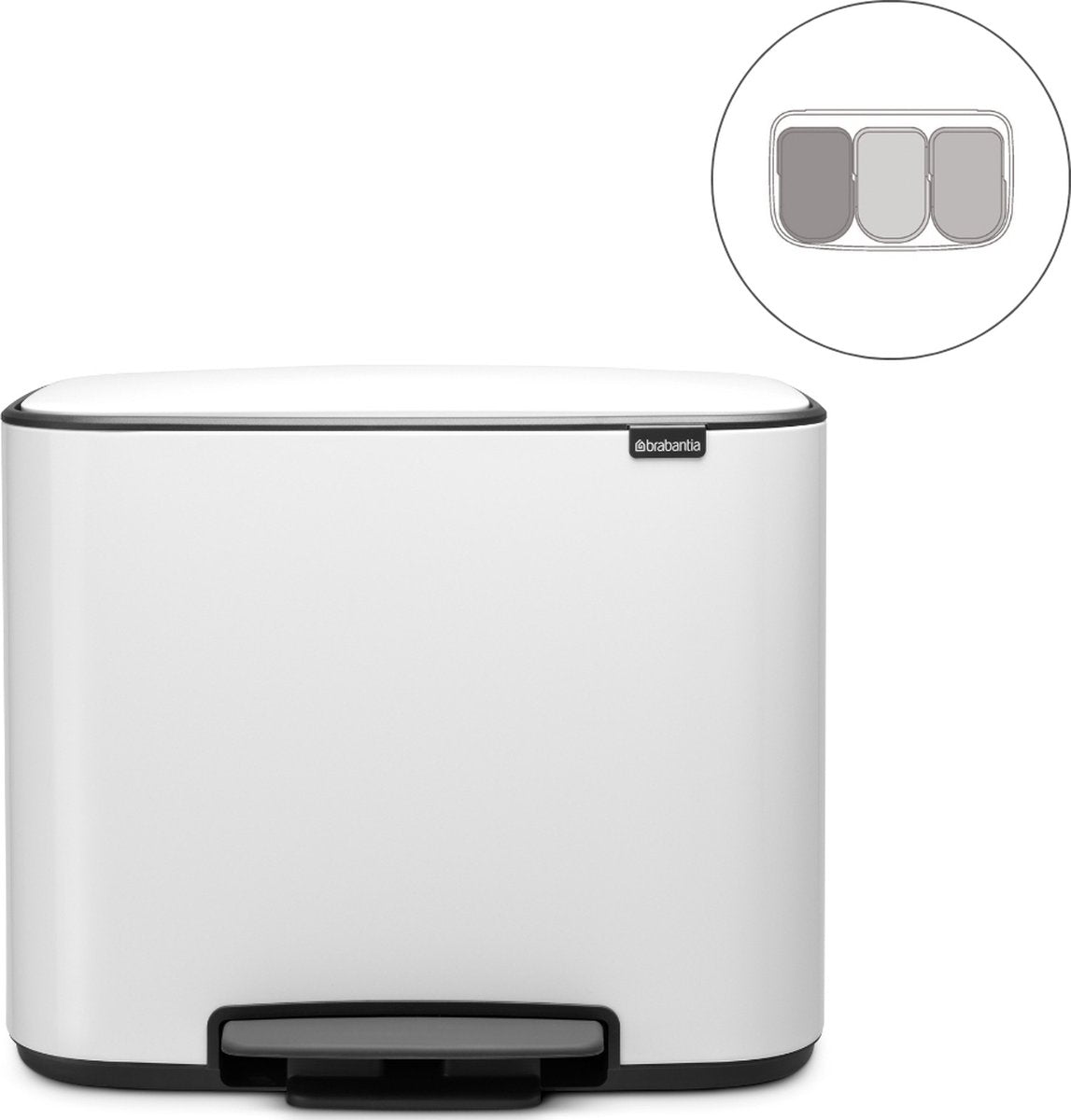 Brabantia bo prullenbak - 3 x 11 liter - afvalscheiding - white