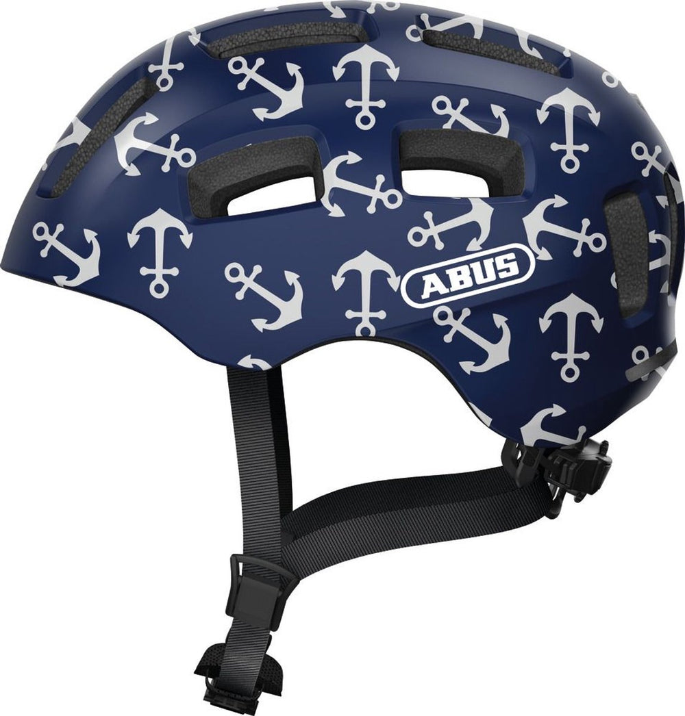 Abus fietshelm youn-i 2.0 - met licht voor kinderen, tieners en jongvolwassenen - voor meisjes en jongens - blauw met ankerpatroon, maat s