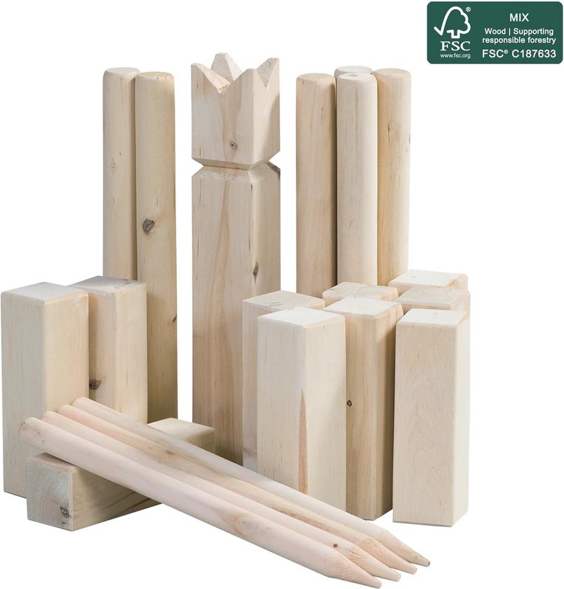 Buitenspeelkubb houten werpspel fsc met draagtas