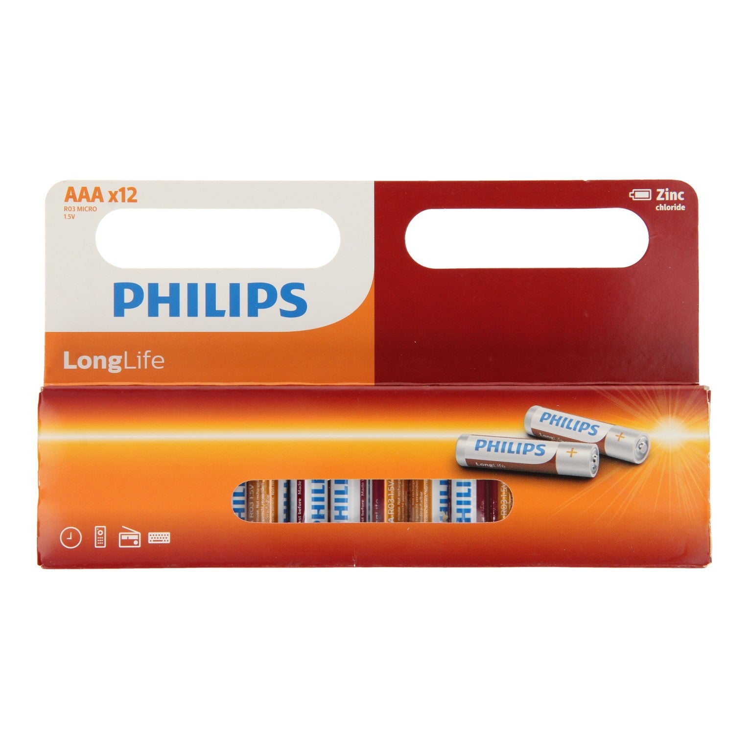 Philips longlife batterij zink aaa r03, 12st.