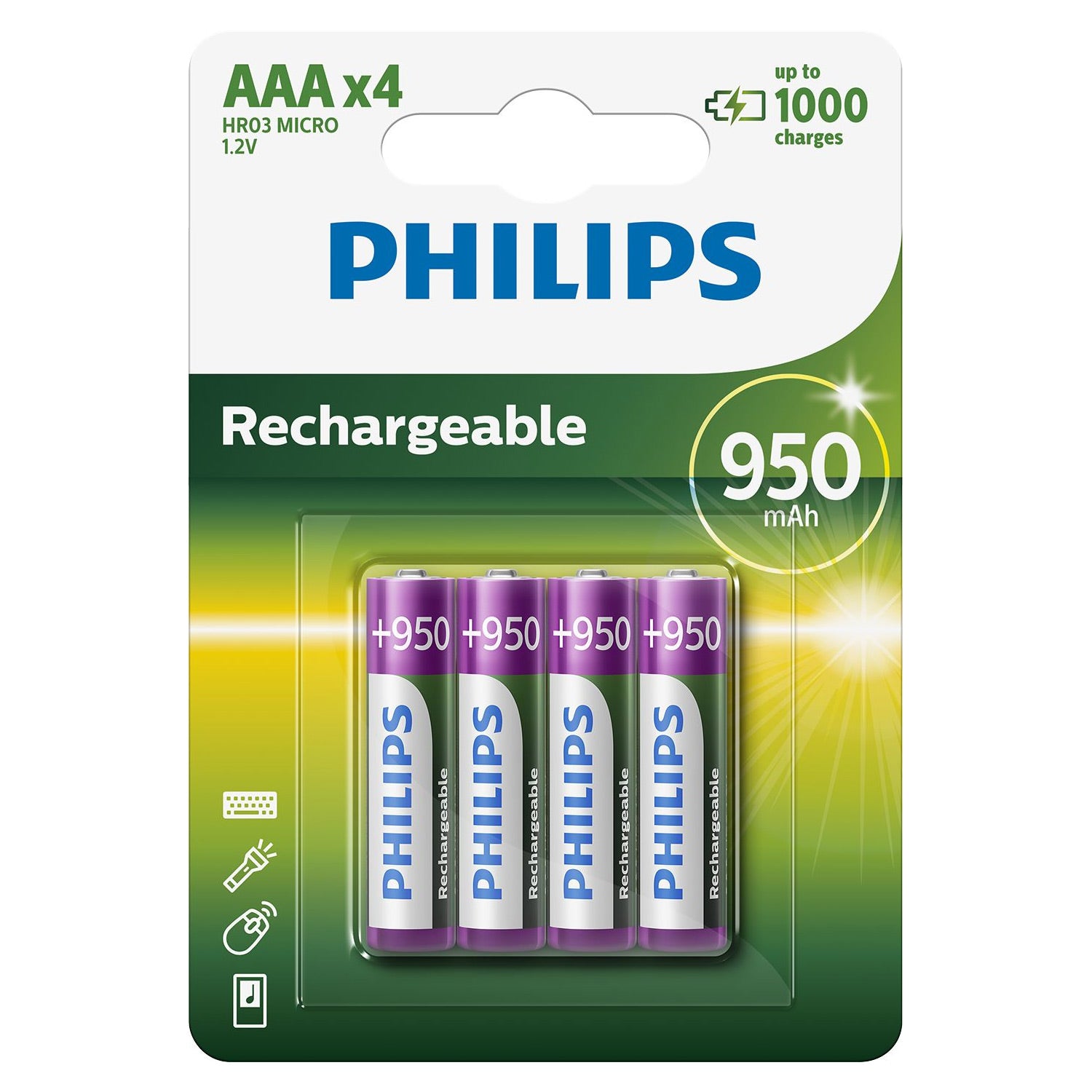 Oplaadbare Batterijen Philips Oplaadbare NimH AAA HR03 950mAh, 4st.
