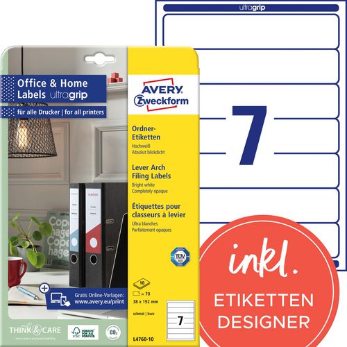 Rugetiketten avery l4760-10 192 x 38