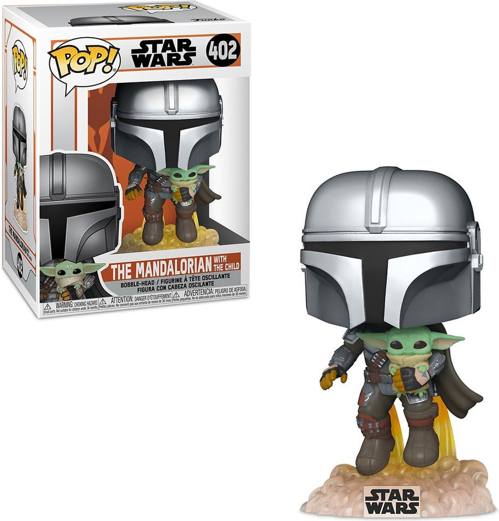 Funko pop star wars: the mandalorian flying with jetpack and child - pop #402