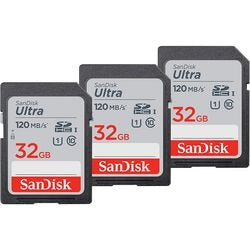 Sandisk ultra-geheugenkaart 32 gb sdhc uhs-i klasse 10 verpakking van 3 stuks