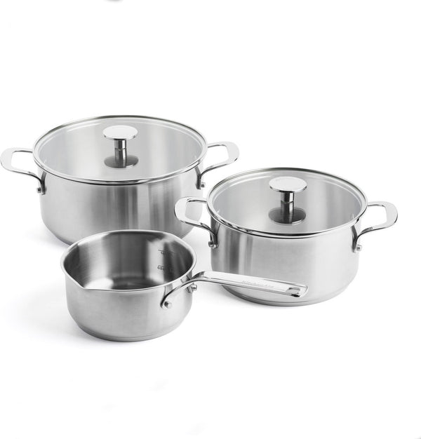 Kitchenaid stainless steel kookpannenset 5-delig - 16 20 24cm - 1.5 3.1 4.8l - pfas-vrij - rvs pannenset - pannenset inductie - ovenbestendig tot 220°c - met glazen deksel - zilver