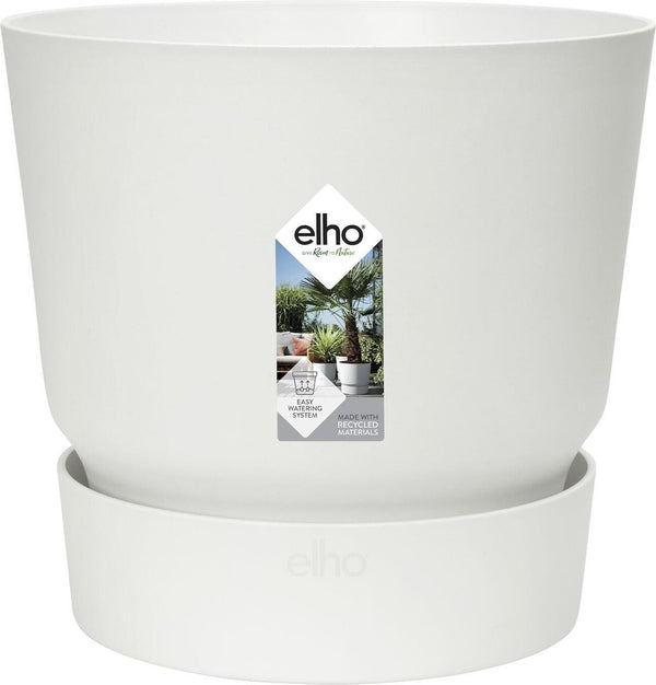 Elho greenville rond 14 - bloempot voor buiten met waterreservoir - 100% gerecycled plastic - ø 14 x h 13.4 cm - wit