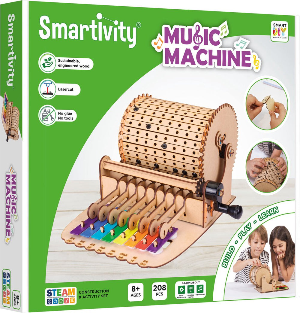 Smartivity music machine - houten stem bouwpakket - mechanisch draaiorgel xylofoon - duurzaam constructiespeelgoed modelbouw - vanaf 8 jaar tot volwassen