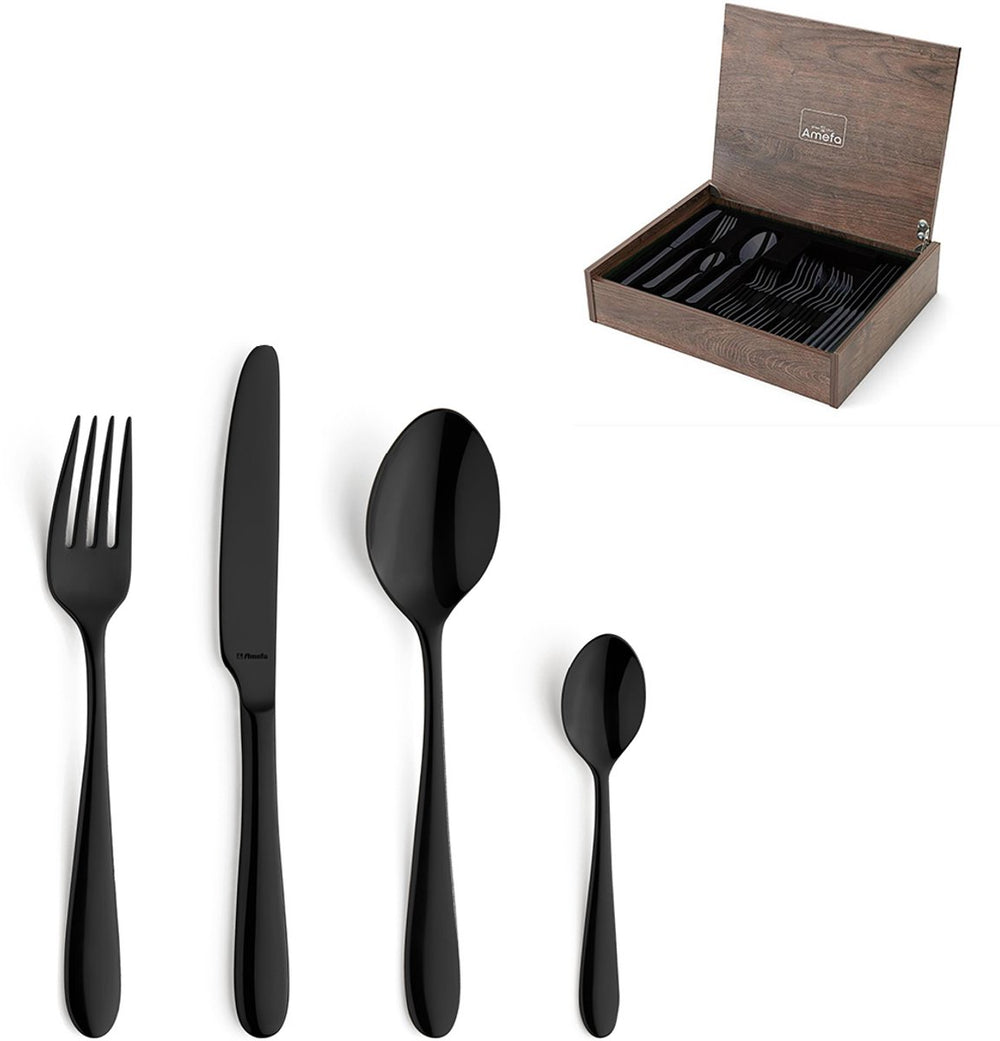 Amefa oxford - 24-delige bestekset - voor 6 personen - hoogglans - zwart - in luxe houten kist