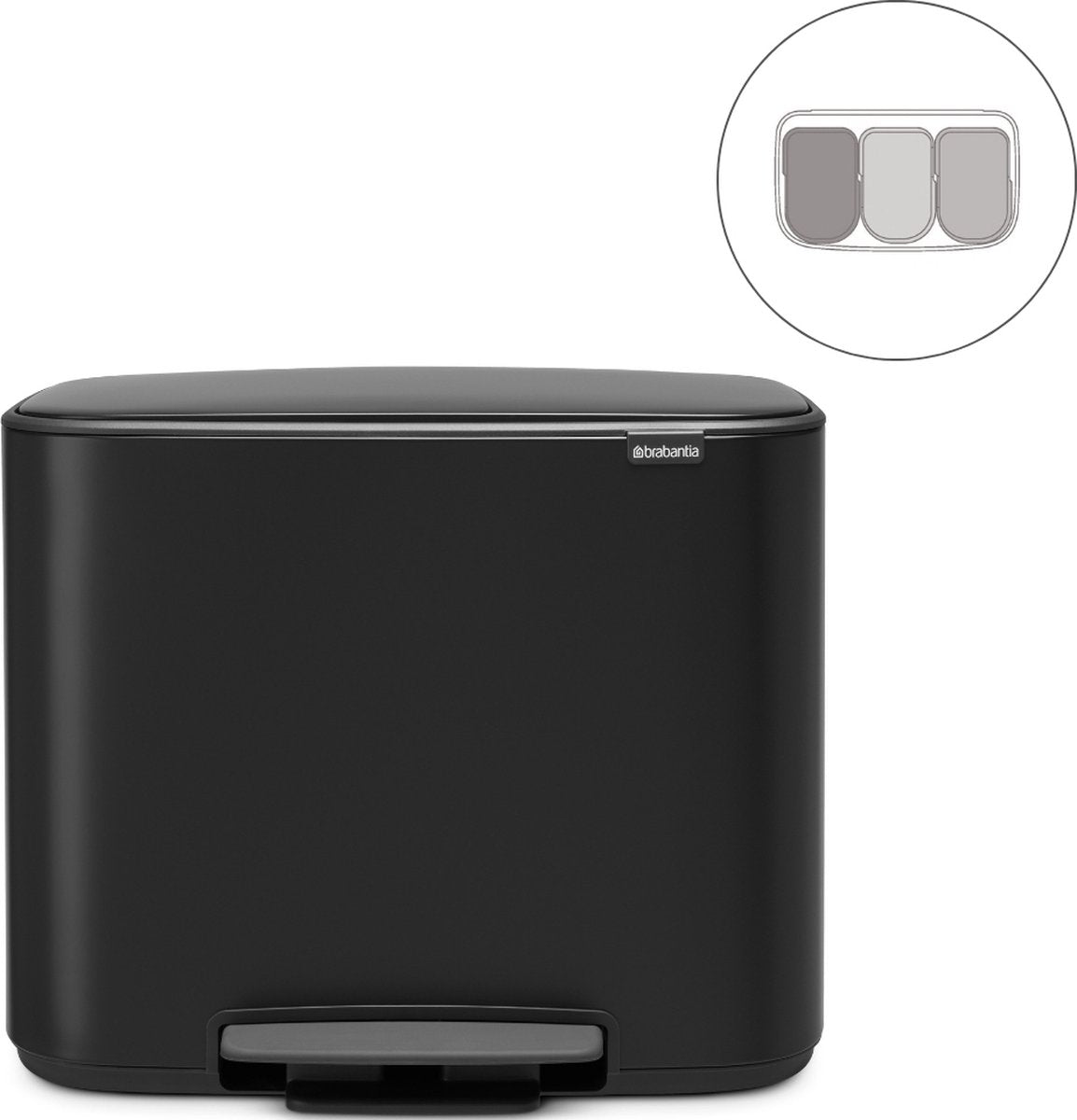 Brabantia bo prullenbak - 3 x 11 liter - afvalscheiding - matt black