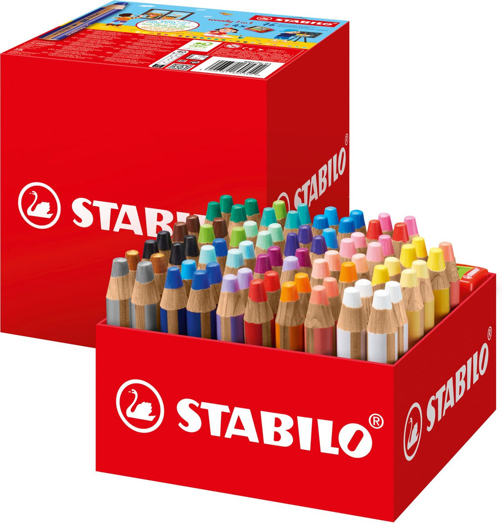 Stabilo woody 3 in 1 - multi talent kleurpotloden - schoolverpakking met 76 stuks 4 puntenslijpers