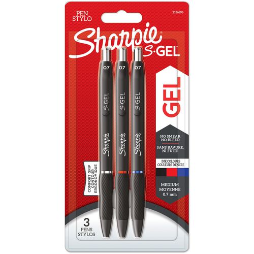 Sharpie gelpen drukknop 0,7 mm zwart, blauw, rood 3 stuks