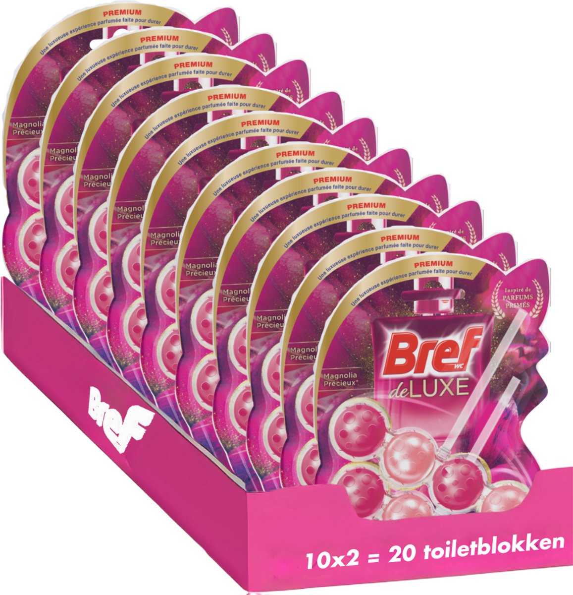 Bref - deluxe magnolia - toiletblok - elegantie en frisheid - langdurige geur - voordeelverpakking - 10x 2 stuks