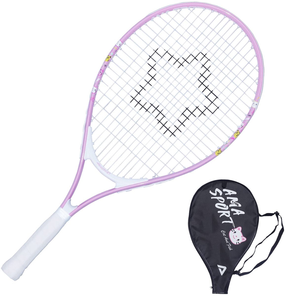 Ama sport kinder tennisracket kat roze 25 inch – lichtgewicht junior racket met tas – ideaal voor beginners –