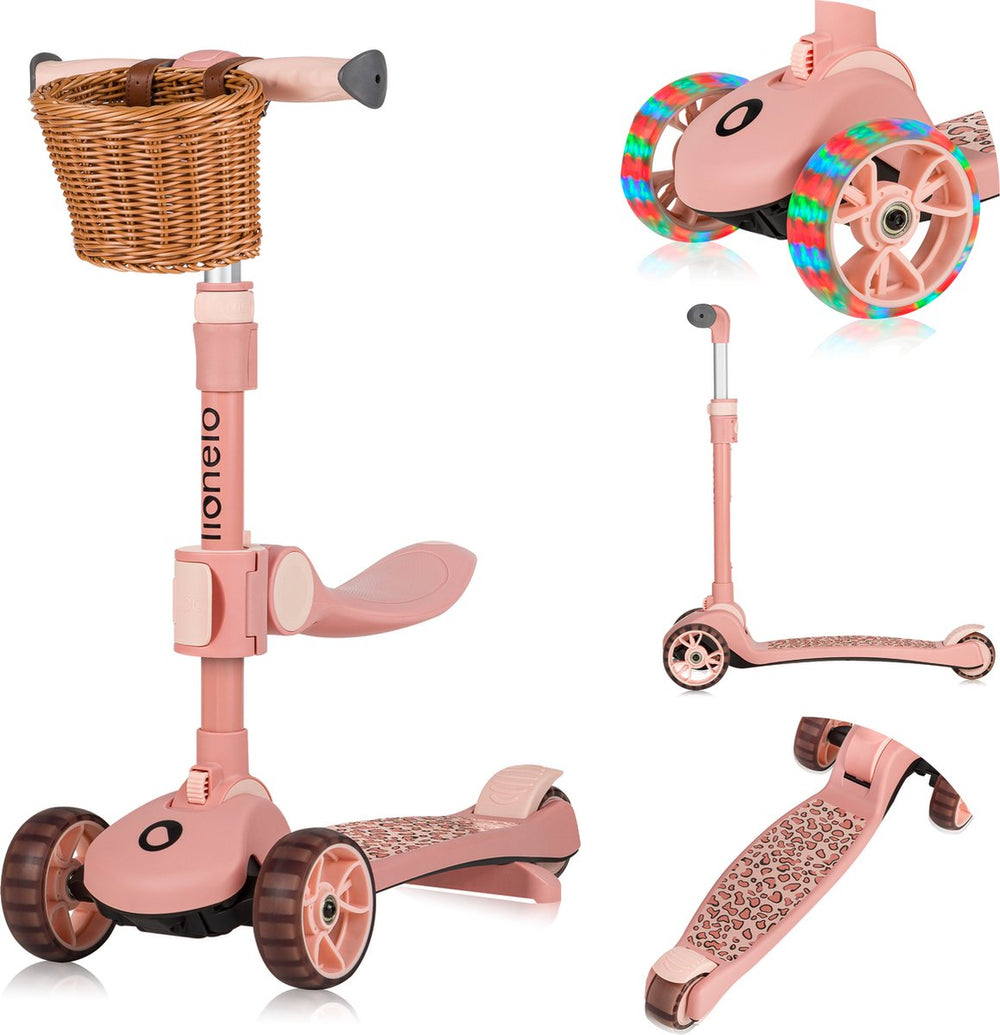 Lionelo franky kinderstep 2in1 - led - 3 wielen - tot 50kg - fiets en scooter 2in1 - grote verlichte wielen - speelgoedmandje