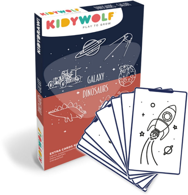 Kidywolf kidydraw mini refill – galaxy dinosaurussen – 60 tekenkaarten - 4+