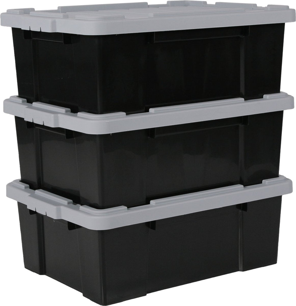 Iris powerbox opbergbox - 43l - kunststof - zwart grijs - set van 3