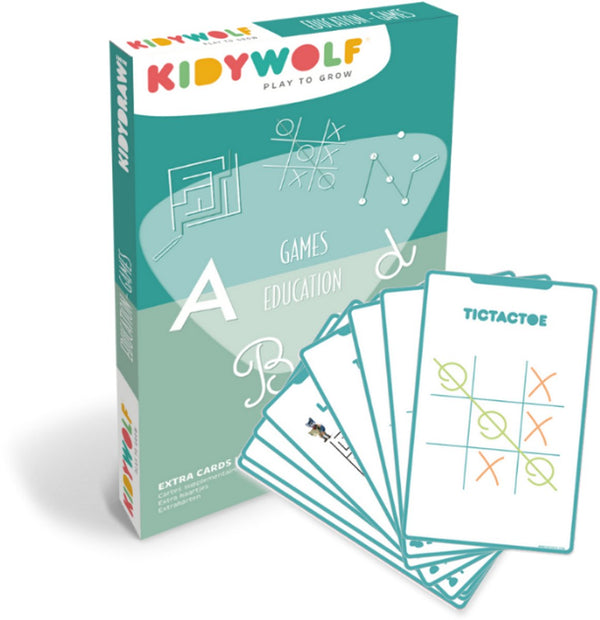 Kidywolf kidydraw mini refill – spelletjes educatie – 60 educatieve tekenkaarten met letters, cijfers en rekenspelletjes - 4+