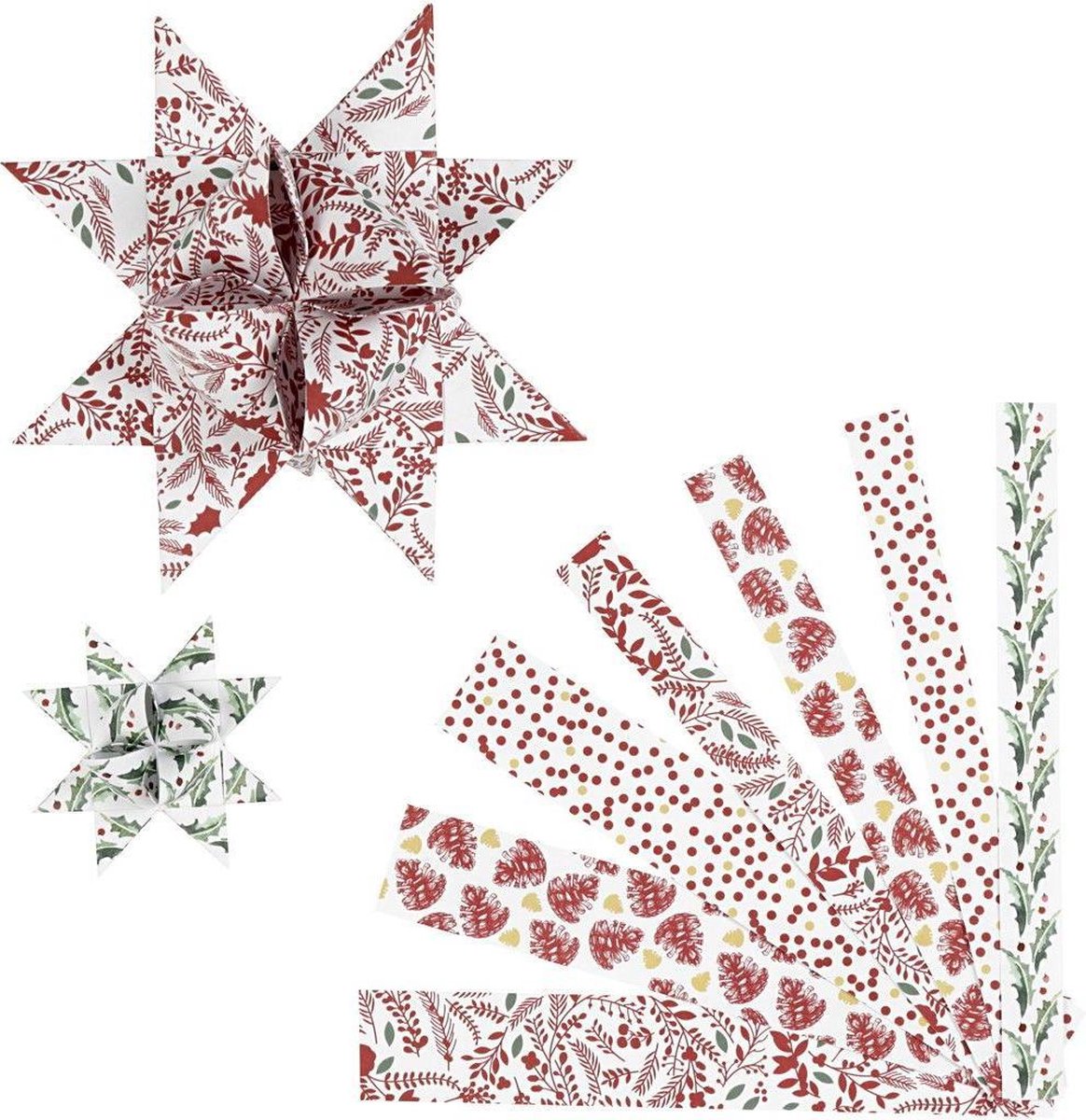 Colortime vlechtstroken - papierstroken rood wit - diy knutselstroken - handgemaakt papier - hobby strookjes - formaat 44+78cmx6,5+11,5cmx15+25 mm - set van 48
