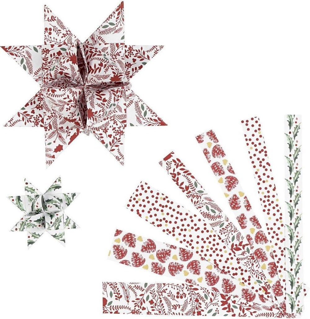 Colortime vlechtstroken - papierstroken rood wit - diy knutselstroken - handgemaakt papier - hobby strookjes - formaat 44+78cmx6,5+11,5cmx15+25 mm - set van 48