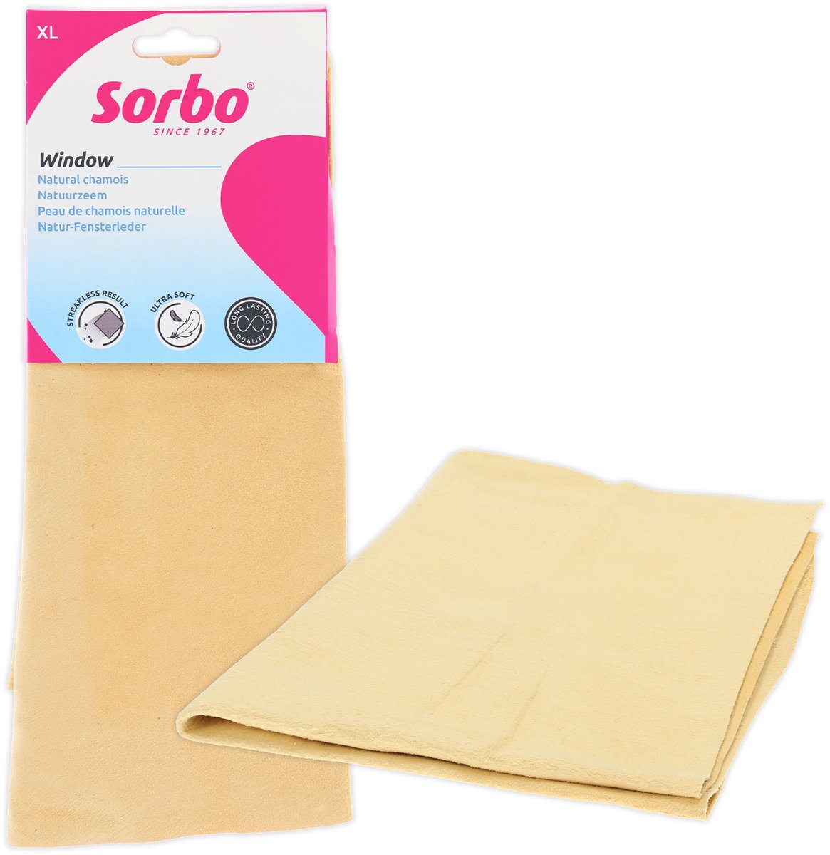 Sorbo natuurzeem xl - 38x59 cm - echt schapenleer - zeem voor auto, ramen en spiegels
