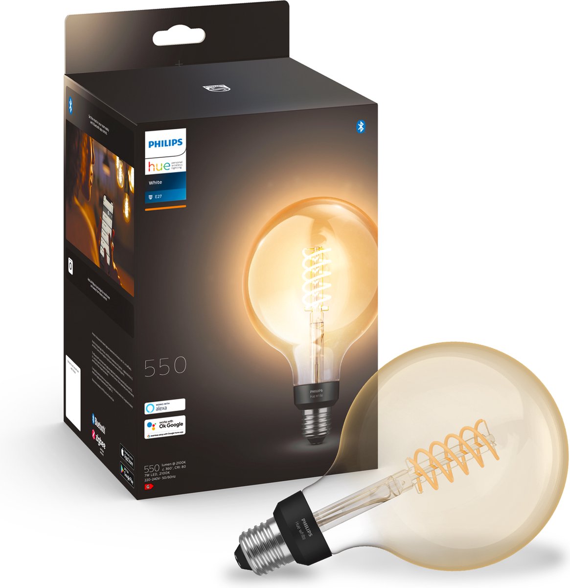 Philips hue filament globelamp g125 - warmwit licht - 550 lumen - e27 - 1 stuk