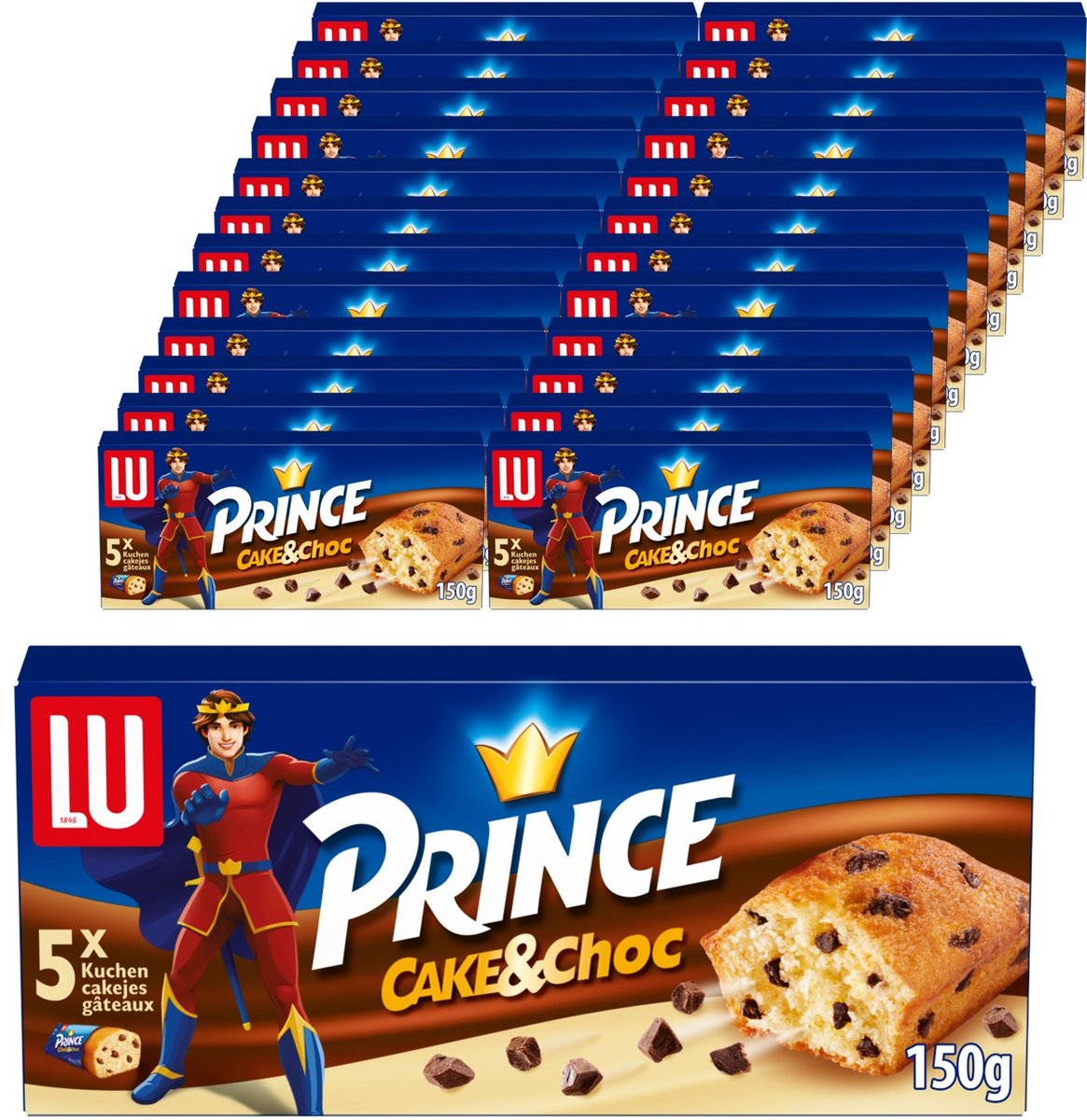 Lu prince cake choc 16 x 150g (5 x 30g) - koekjes - koek voor onderweg - koffie - thee - werk - voorraad