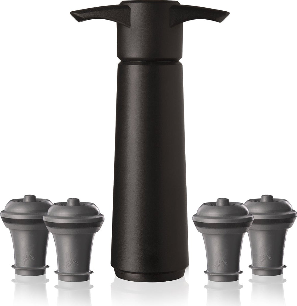 Vacuvin vacu vin wine saver zwart | vacuüm wijnpomp | 4 vacuum wine stoppers