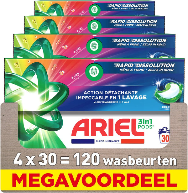 Ariel 3in1 wasmiddel pods kleur- 4 x 30 stuks - 120 wasbeurten