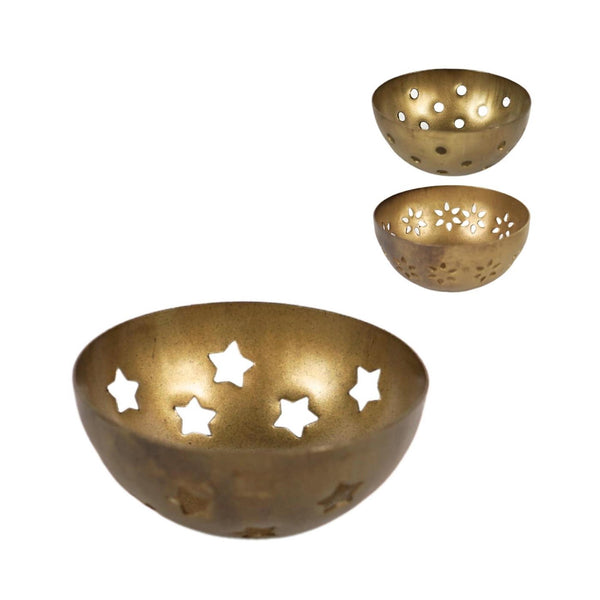 Theelicht- en amberhouder goudkleurig 7,5cm set a 3 stuks