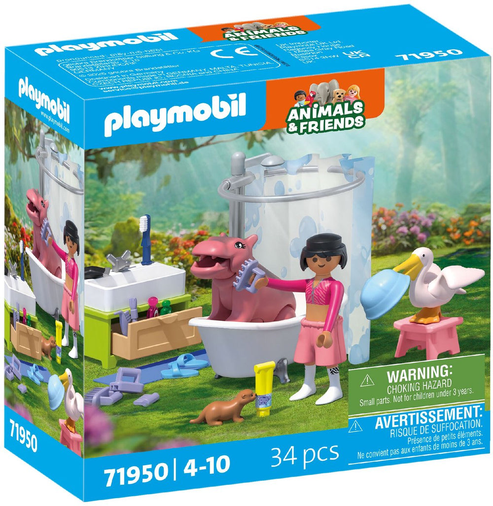 Playmobil | animals friends | dierenbadplezier | speelgoed vanaf 4 jaar | cadeau voor kinderen | stimuleert creativiteit en interactie met dieren | dieren verzorgen en baden met accessoires | 71950