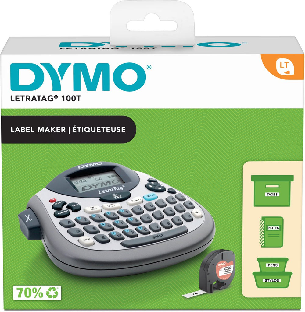 Dymo letratag lt-100t-labelmaker | draagbare labelprinter met azerty-toetsenbord | zilver | ideaal voor op kantoor of thuis