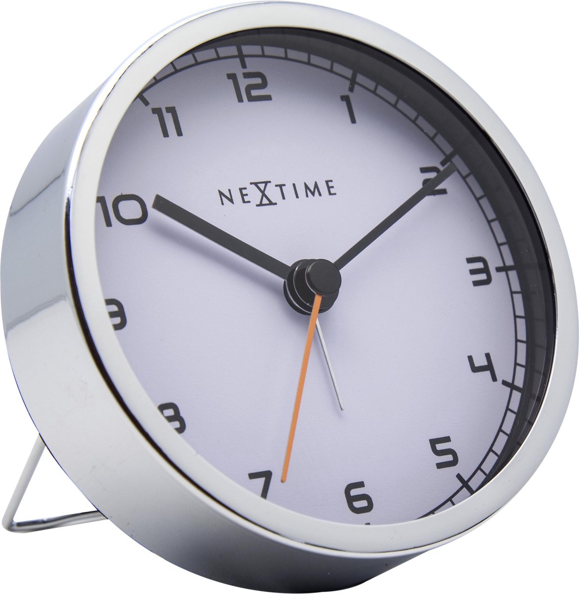 Nextime - wekker - 9 x 9 x 7.5 cm - metaal - wit - 'company alarm'