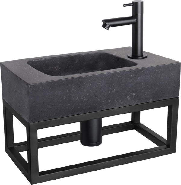 Differnz fonteinset bombai black - natuursteen - kraan recht mat zwart - met handdoekrek - 40 x 22 x 9 cm