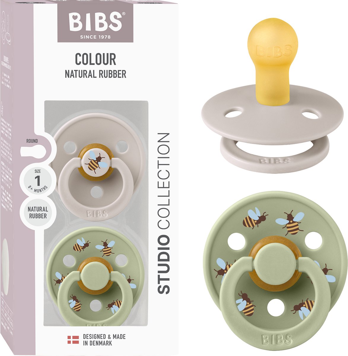Bibs colour fopspeen - 0-6 mnd - 2-pack - ronde - mushroom sage