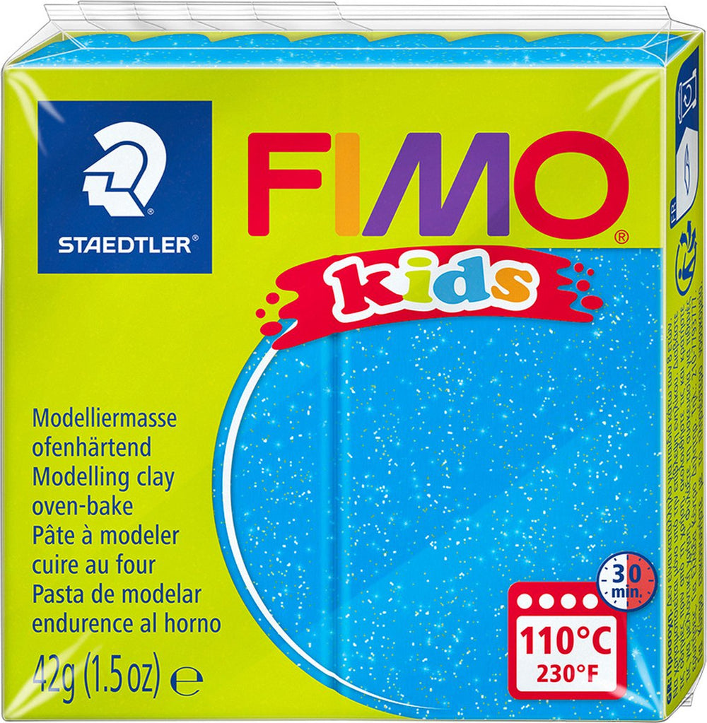 Fimo kids boetseerklei 42 g glitter blauw