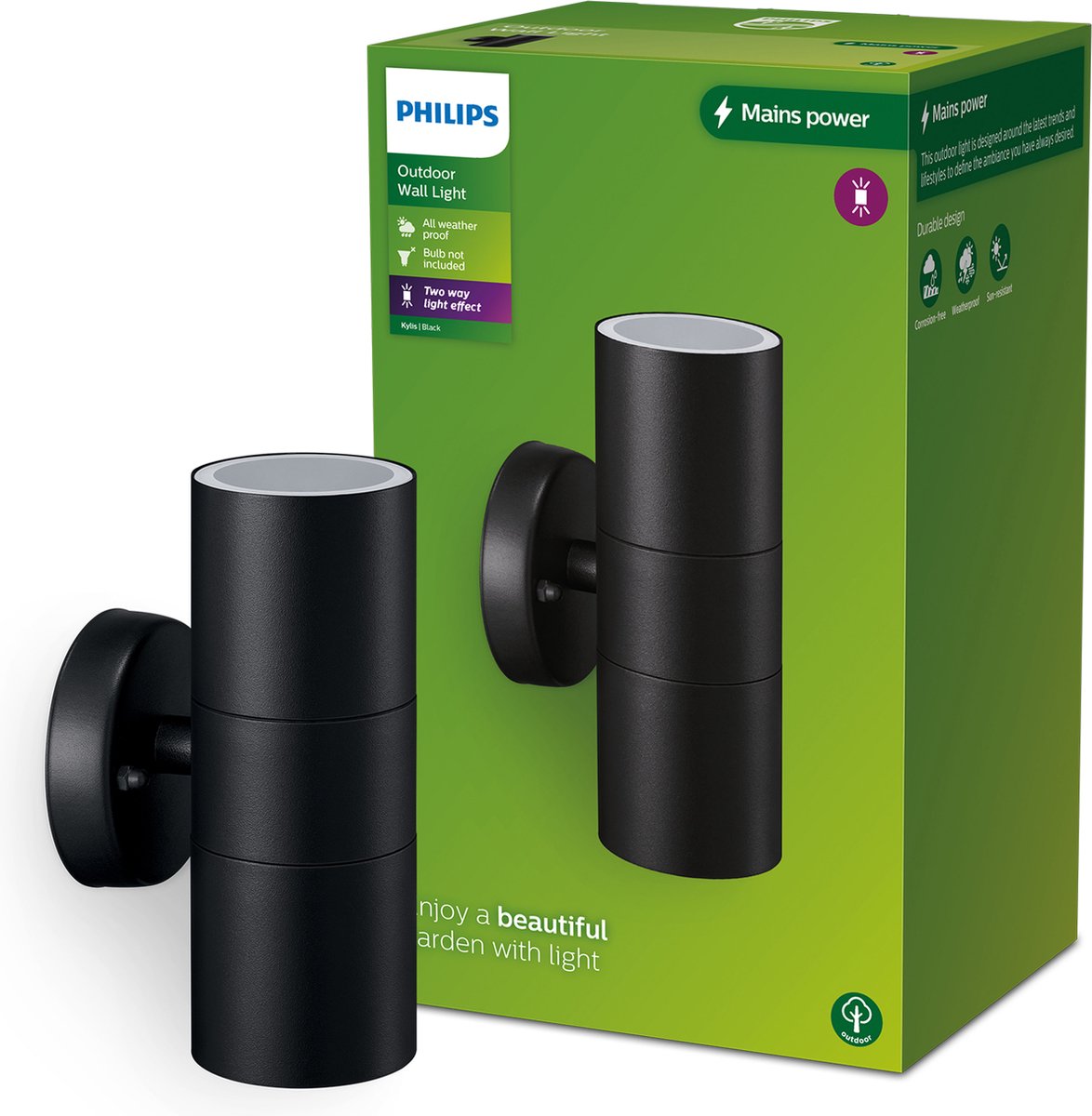 Philips led philips kylis wandspot - zwart - 2 x gu10 fitting