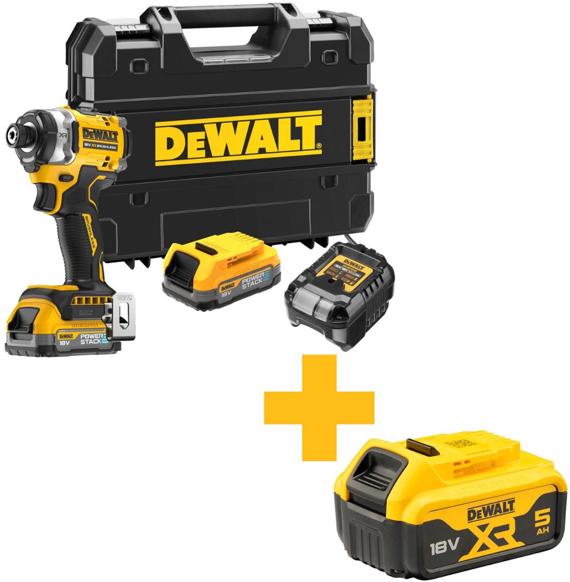 Dewalt dcf860e2t accu slagschroevendraaier 282nm 18v xr 1.7ah powerstack in tstak