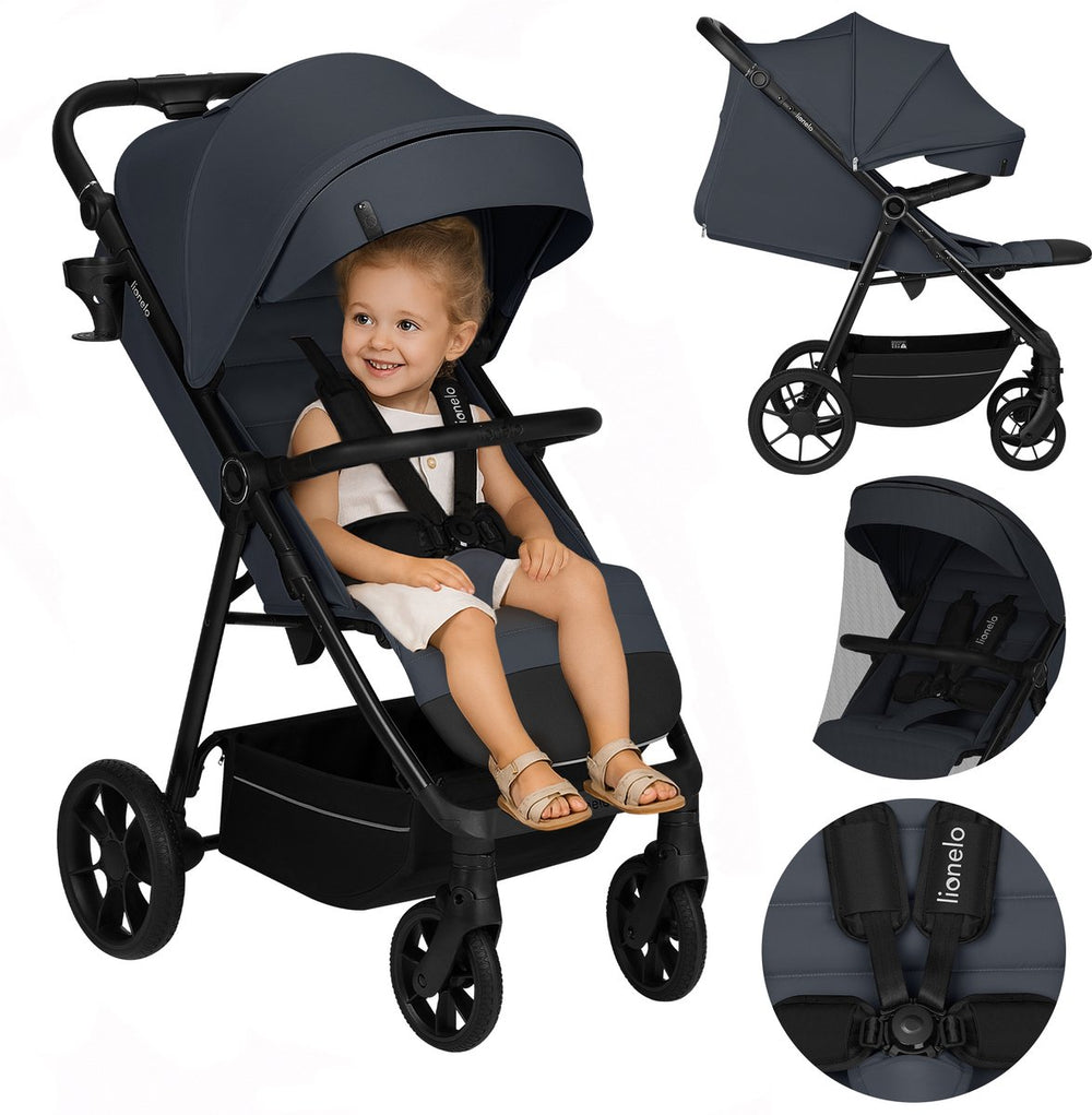 Lionelo iva - wandelwagen buggy premium - 6 maanden 4 jaar (tot 22 kg) - 360° zwenkwielen met vering - magnetische gordel - xxl zonnekap upf50 - verstelbare rugleuning, voetsteun duwbeugel - grote boodschappenmand - stad terrein - kinderwagen