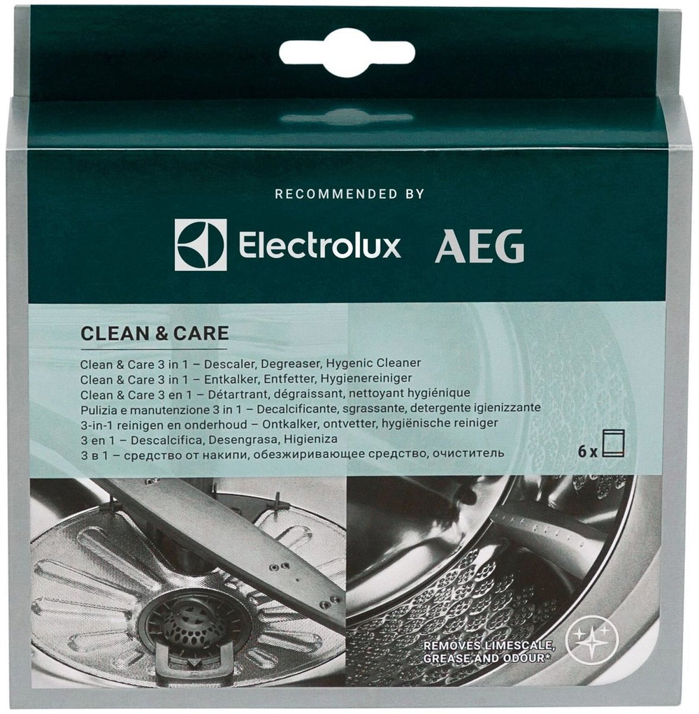 Aeg electrolux m2gcp601 clean and care - 3 in 1 reiniger - reinigen en onderhoud - ontkalker, ontvetter en reiniger - geschikt voor wasmachines vaatwassers - 6 zakjes goed voor een half jaar