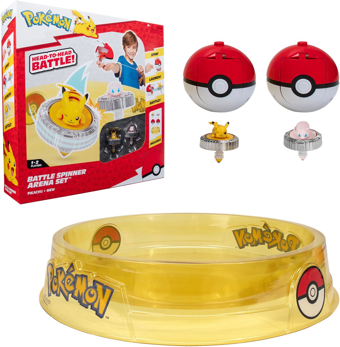 Jazwares pokémon - battle spinner 2 pack with stadium pikachu, mew, poke ball, poke ball