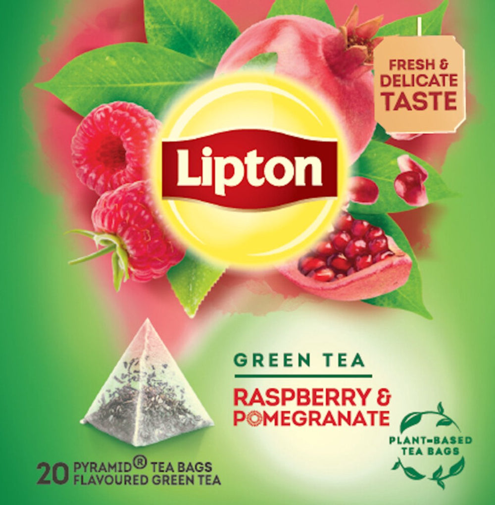 Lipton green tea raspberry pomegranate - 80 piramide theezakjes - groene thee framboos granaatappel - 4 x 20 zakjes - voordeelverpakking