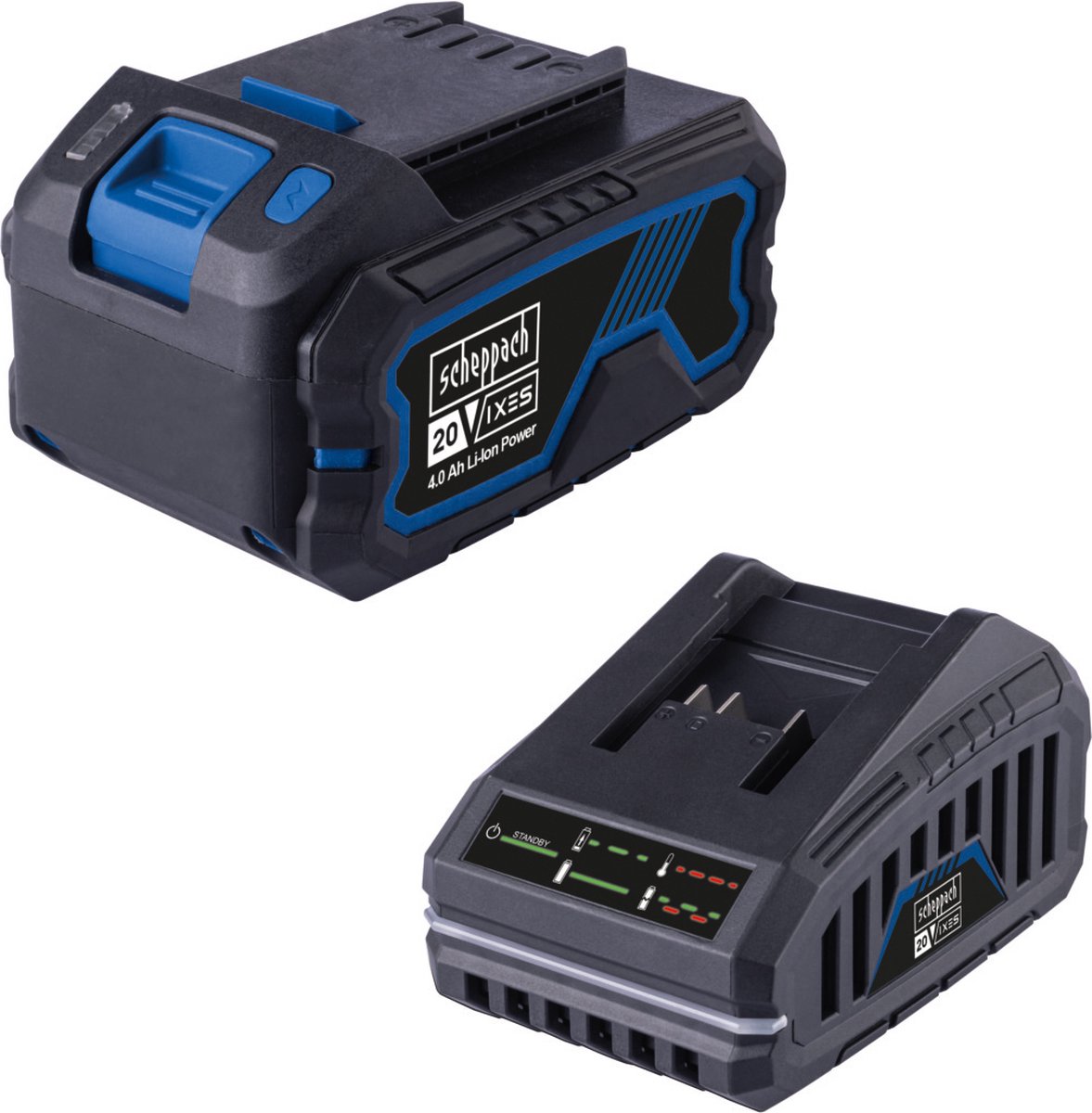 Scheppach accu starterset 20v ixes | 4.0ah accu + 2,4a acculader sbsk4.0 - voor accugereedschap uit de ixes 20v serie