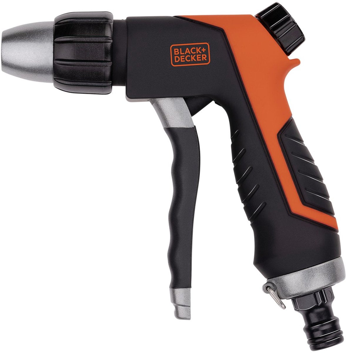 Black+decker spuitpistool - sproeikop voor tuinslang - aanpasbare waterstroom - abs-plastic en thermoplastisch rubber - zwart oranje