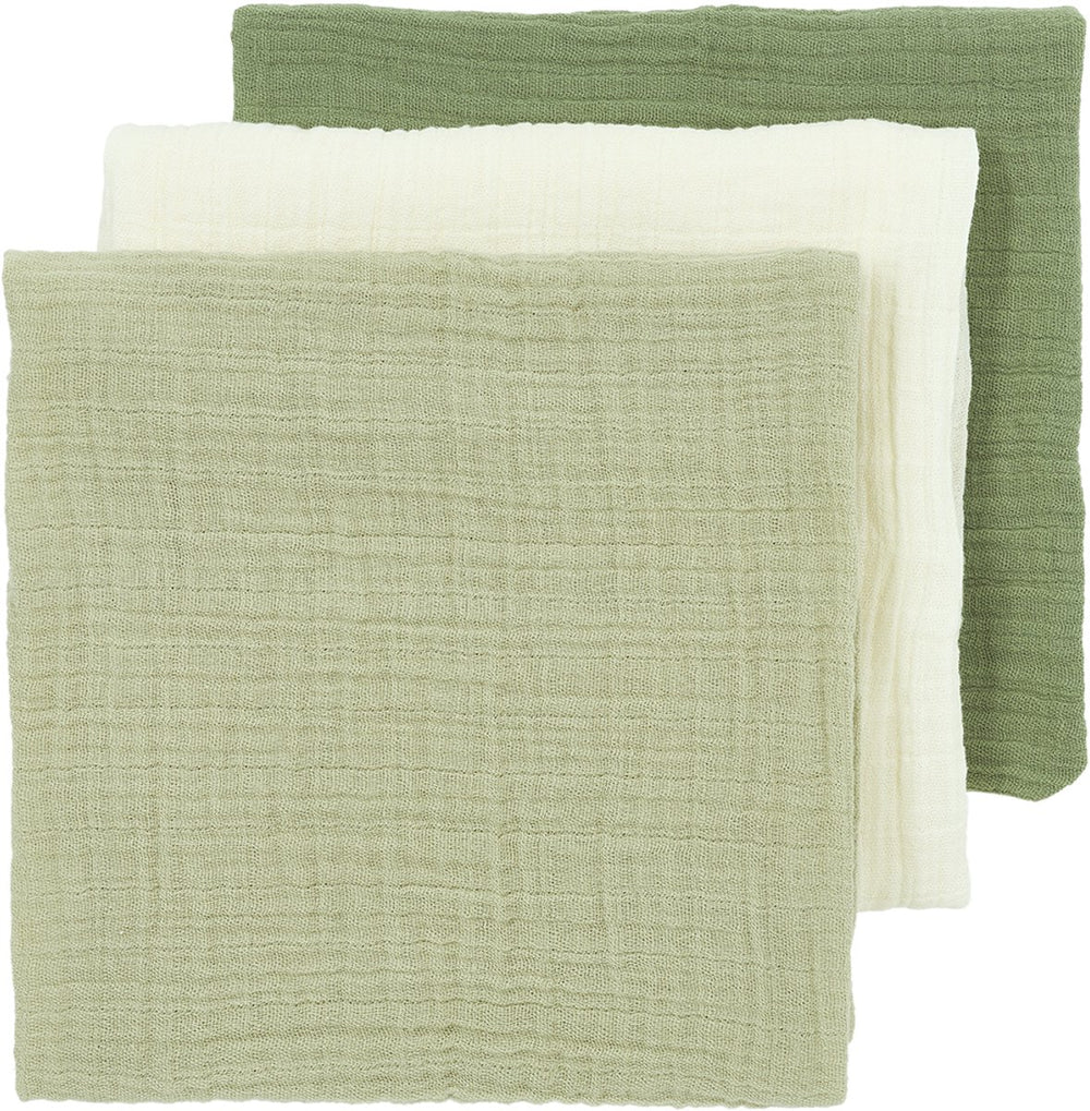 Meyco baby uni pre-washed hydrofiele doeken - 3-pack - pre-washed hydrofiel - naturel soft olive olive green - 70x70cm